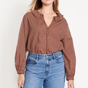 Old Navy Brown Plaid Women's Blouse
